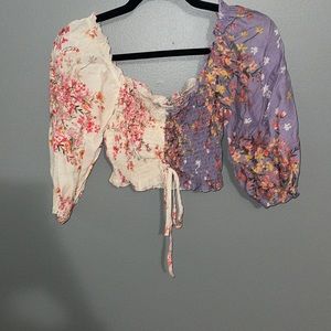 Two Toned Floral Crop Top